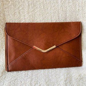 Cognac Gold Envelope Clutch Handbag